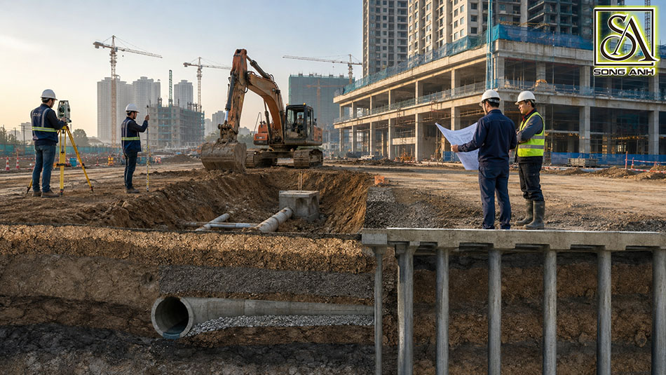 Xử lý lại nền móng và hạ tầng ngầm do sai cao độ san nền
